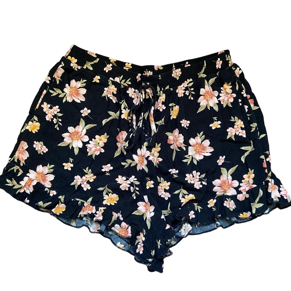 American Eagle Outfitters Black Floral High Waist Shorts
